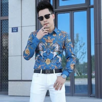 autumn mens high end flower shirt youth handsome slim long sleeve shirt personalized printed cardigan top