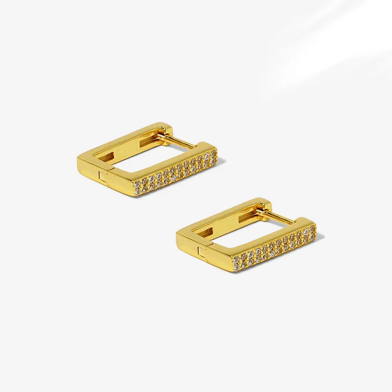 

Square Diamond Inlaid Gold Earings 925 Silver New In Trend Hoop Earrings for Women Classics Banquet Party Jewelry INS