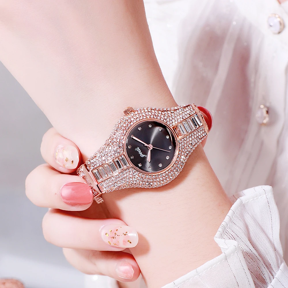 GEDI Роскошные женские часы с бриллиантами сверкающие наручные из нержавеющей