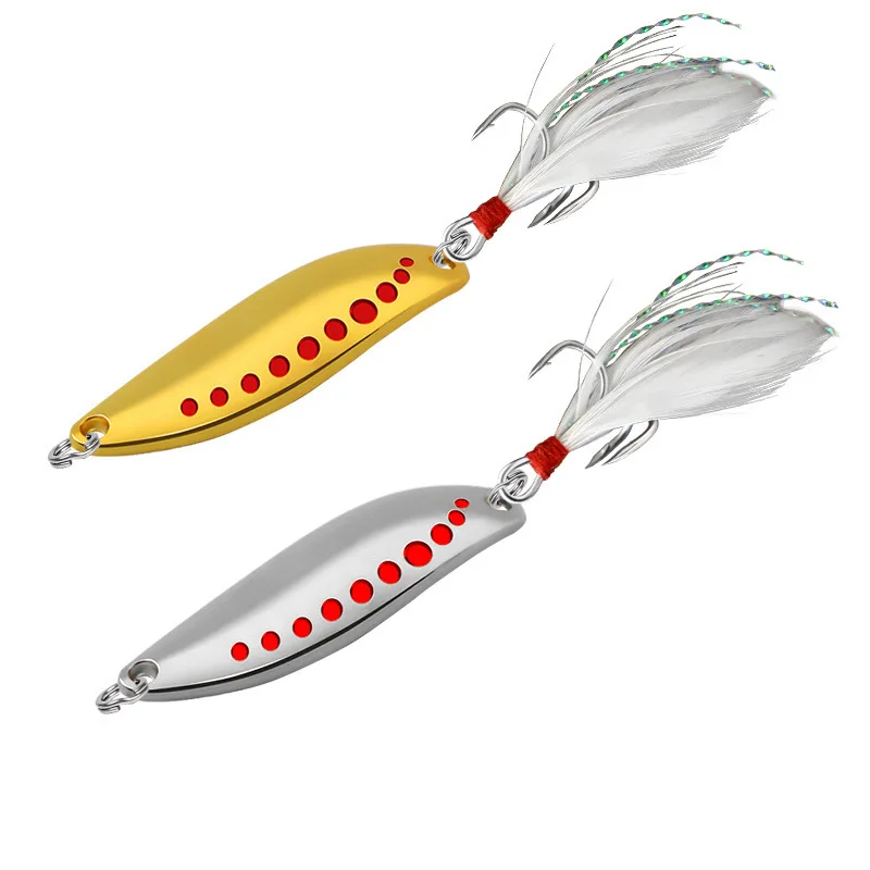 

1PCS Spoon Spinner Metal Leech Fishing Lure Hard Baits Sequin Wobbler with Feather For Pike Trout Bass Catfish Fishing Tackle