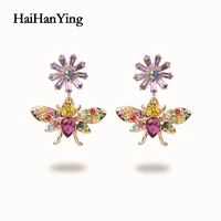 new bee crystal color boutique earrings animal insect retro personality women charm wedding party fashion drop earrings jewelry