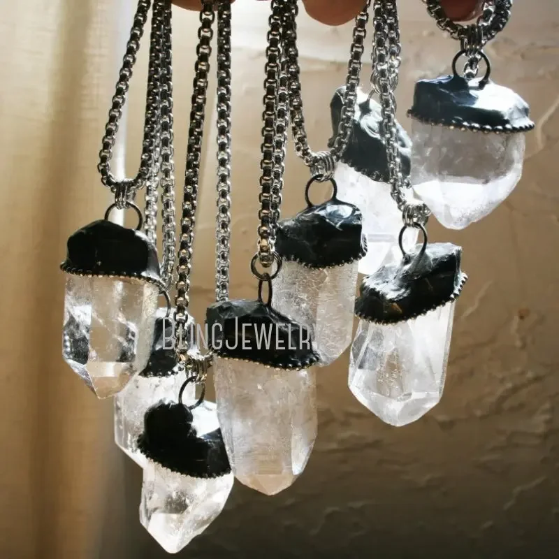 10 шт. массивное ожерелье из дымчатого кварца на посеребренной стальной цепочке в