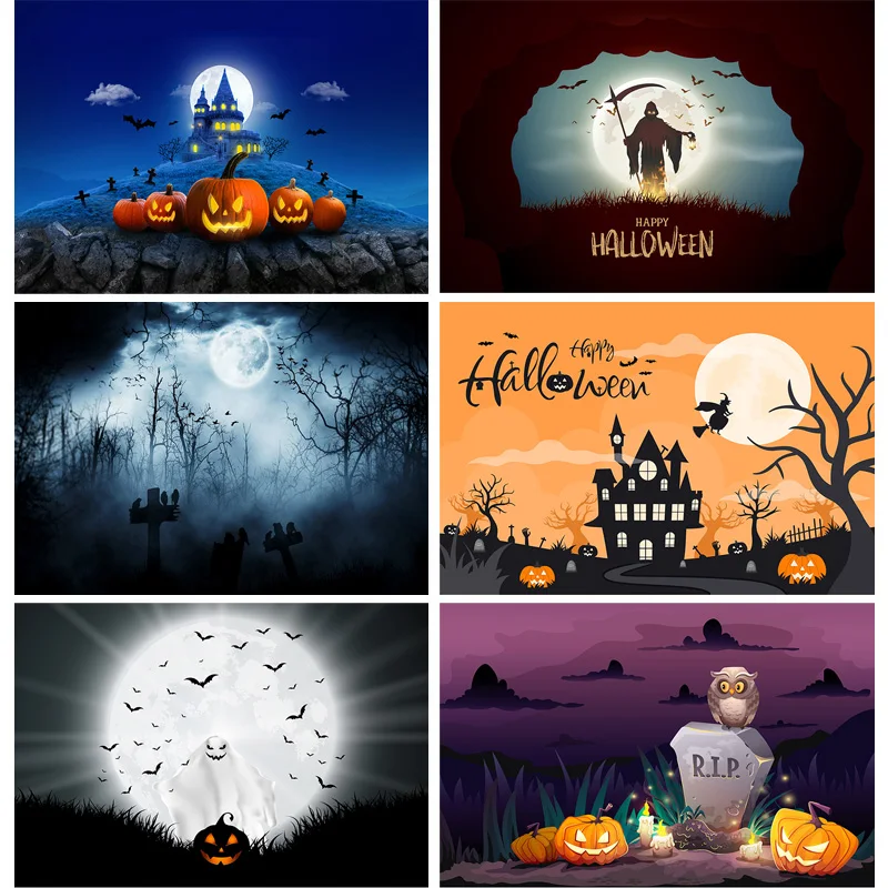 

Halloween Backdrop Tombstone Castle Pumpkin Lantern Moon Portrait Photography Background For Photo Studio Props 211013 JKL-04