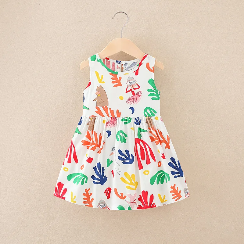 

Summer Girls Dress Casual Princess Dresses Sleeveless Print Flower Costumes Kids Vestidos Cotton Floral Cartoon Dress 2-7Y