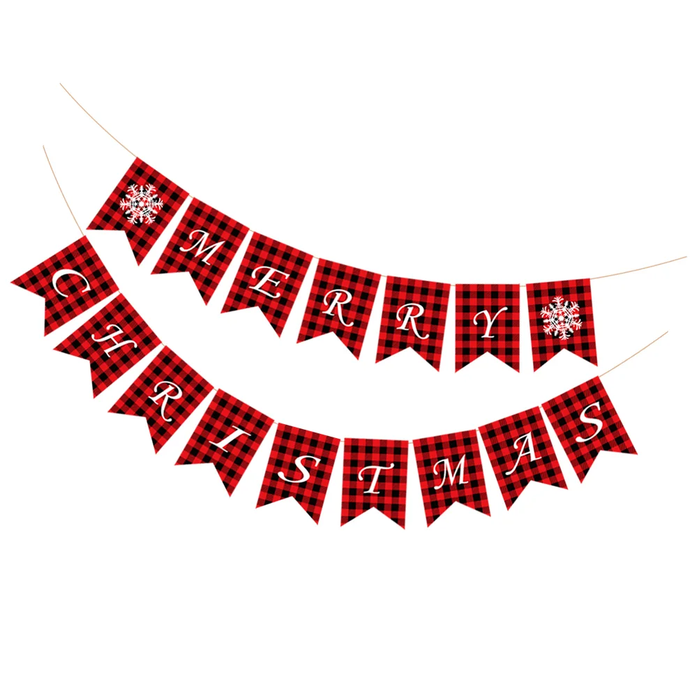

Banner Christmas Bunting Xmas Holiday Checkered Plaid Ceiling Garland Rustic Fireplace String Tree Flag