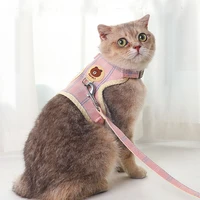 cartoon plaid puppy cat harness and leash adjustable kitten mesh harness vest nylon leash leads outdoor walking cat accessories