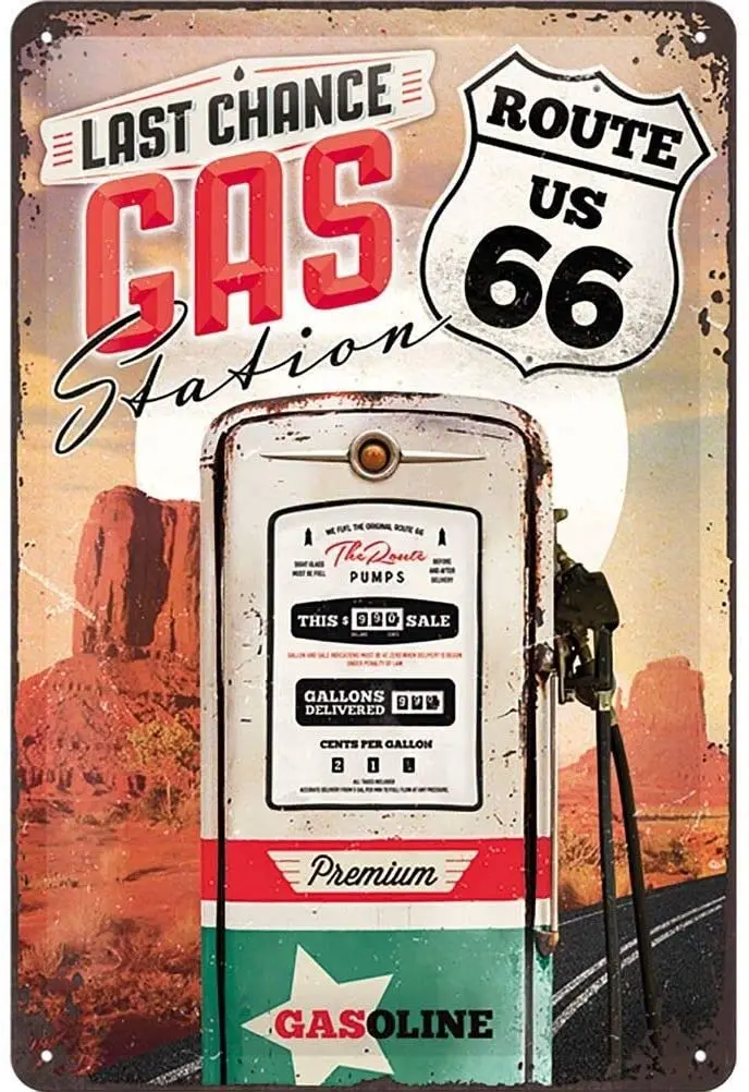 

Nostalgic-Art Retro Tin Sign, US Highways – Route 66 Gas Station – Gift idea for USA Fans, Metal Plaque, Vintage Design