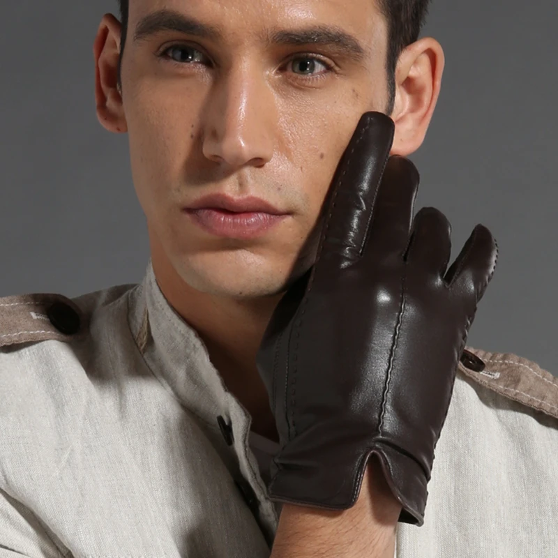 

GOURS Winter Real Leather Gloves Men Brown Genuine Goatskin Gloves Fleece Lined Warm Fashion Soft Driving Mittens New GSM021