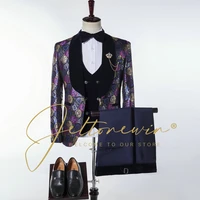 jeltonewin groom suit for wedding 2022 original design tuxedo formal jacquard 3 pieces men suit set costume homme mariage blazer
