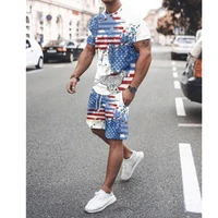 summer mens tracksuit fashion american flag short sleeve t shirts shorts 2 piece set oversized sportswear o neck street suit