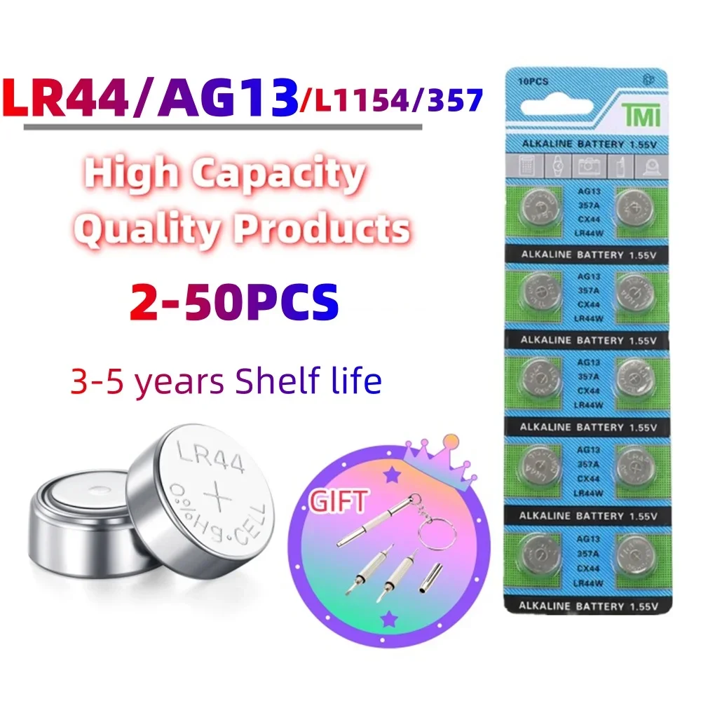 Фото 2-50 шт. LR44 батарейки AG13 батарейка-таблетка 1,5 В 357 SR44 LR1154 батарейки-таблетки L1154 батарея для часов игрушки пульт дистанционного управления №2