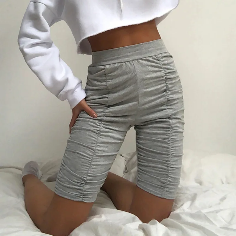 

Gothic 90s Vintage Harajuku Skinny Jogging 2021 Summer Woman Shorts Y2k Grey High Waist Shorts Casual Solid Biker Shorts Buttom