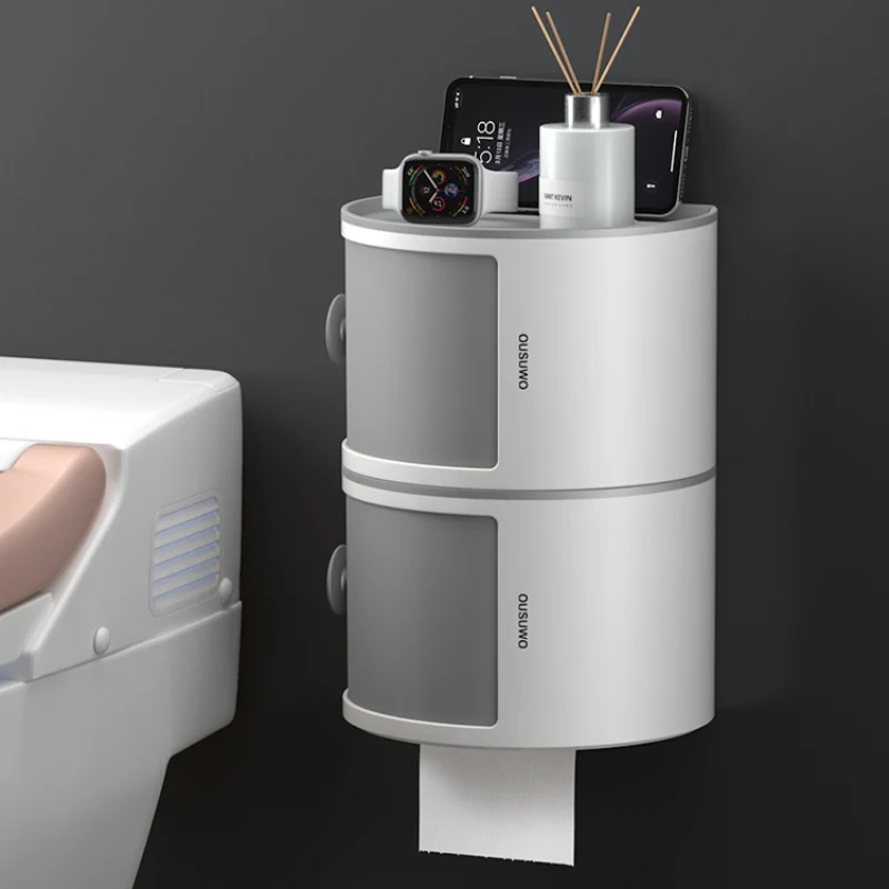 

Wall-mounted Bathroom Tissue Box Storage Rack Cosmetic Tissue Storage Box Organizer Superimposed Household Bathroom Accessories