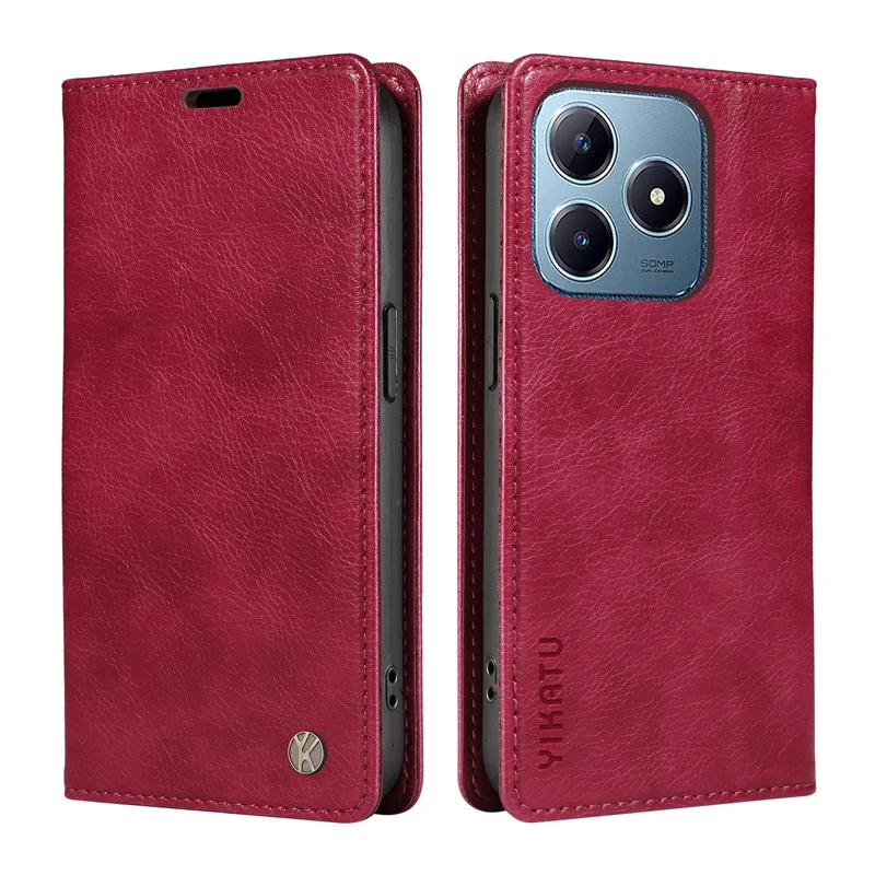 Фото Кожаный чехол-бумажник с магнитной откидной крышкой для OPPO Realme C61 C63 C65 4G C67 5G C53 C51 C55 RealmeC61, противоударный чехол-подставка для телефона №2