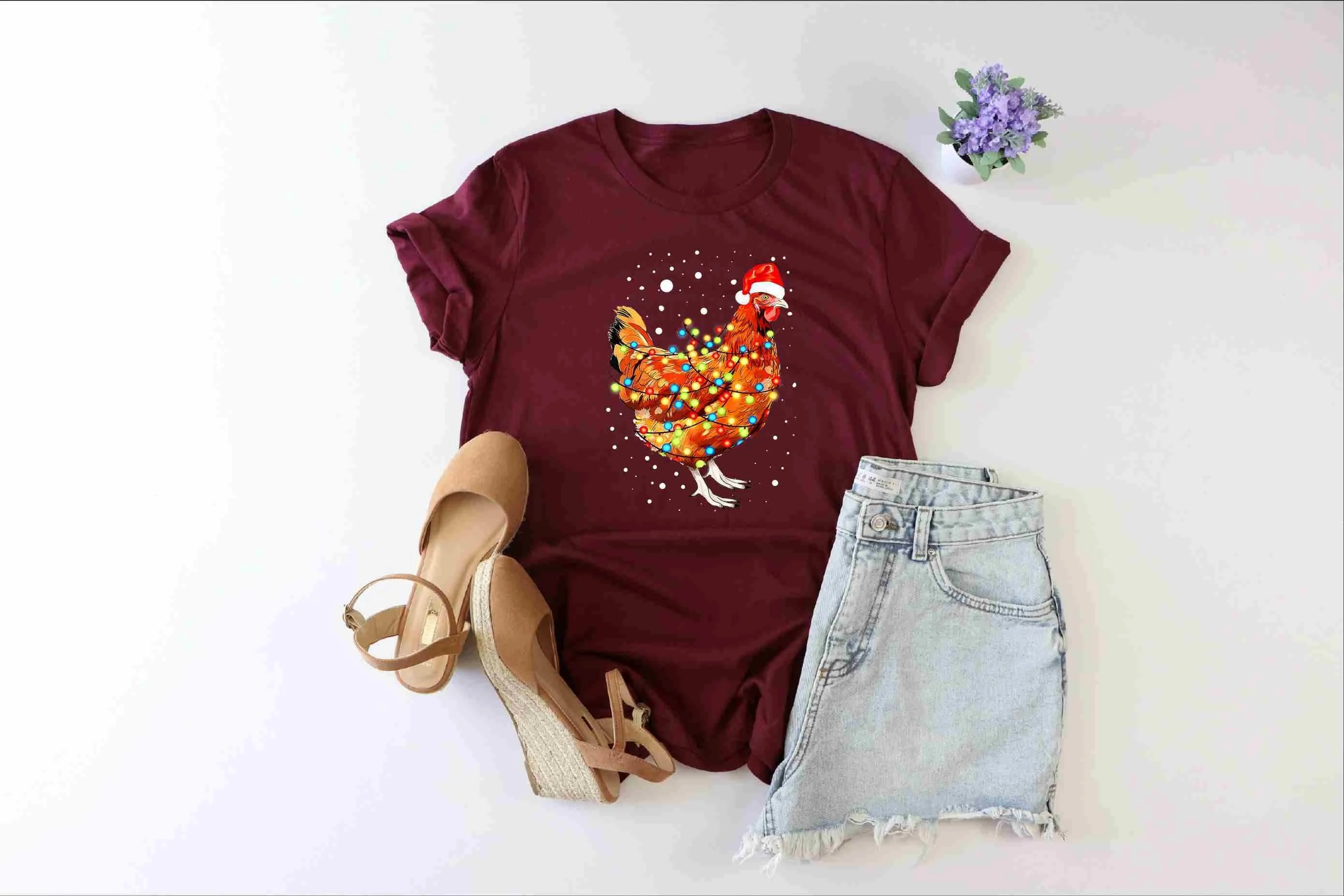 Рождественская футболка с курицей Mom Lights Crazy Lady Farmer Women