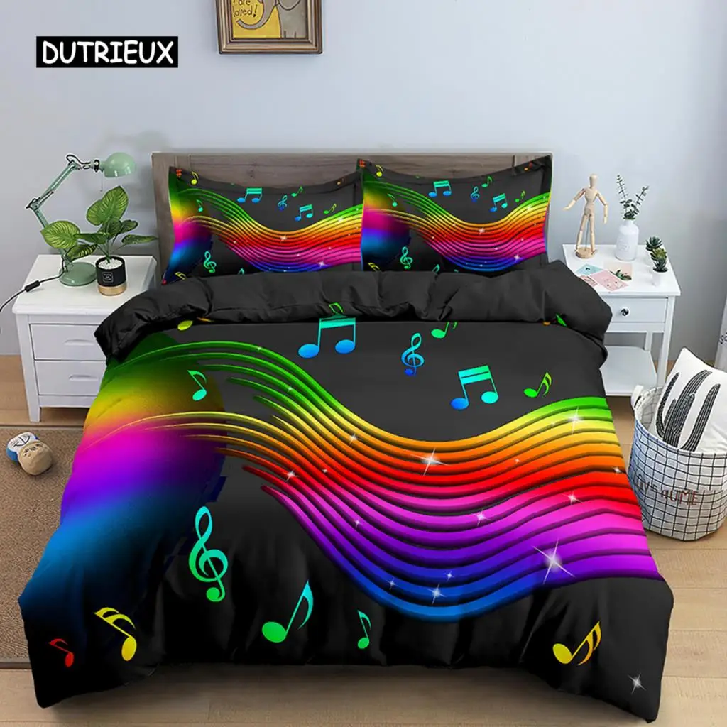 

Music Note Print Bedding Set Psychedelic Duvet Cover Set Polyester Quilt Cover EU Double King Size Adult Kids Bed Accessories