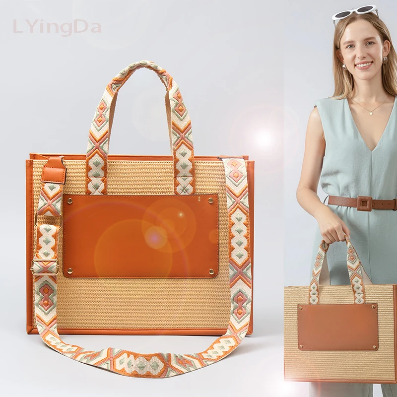 

LYingDa New women's straw tote bag, hand-woven bag, commuting portable large-capacity shoulder bag
