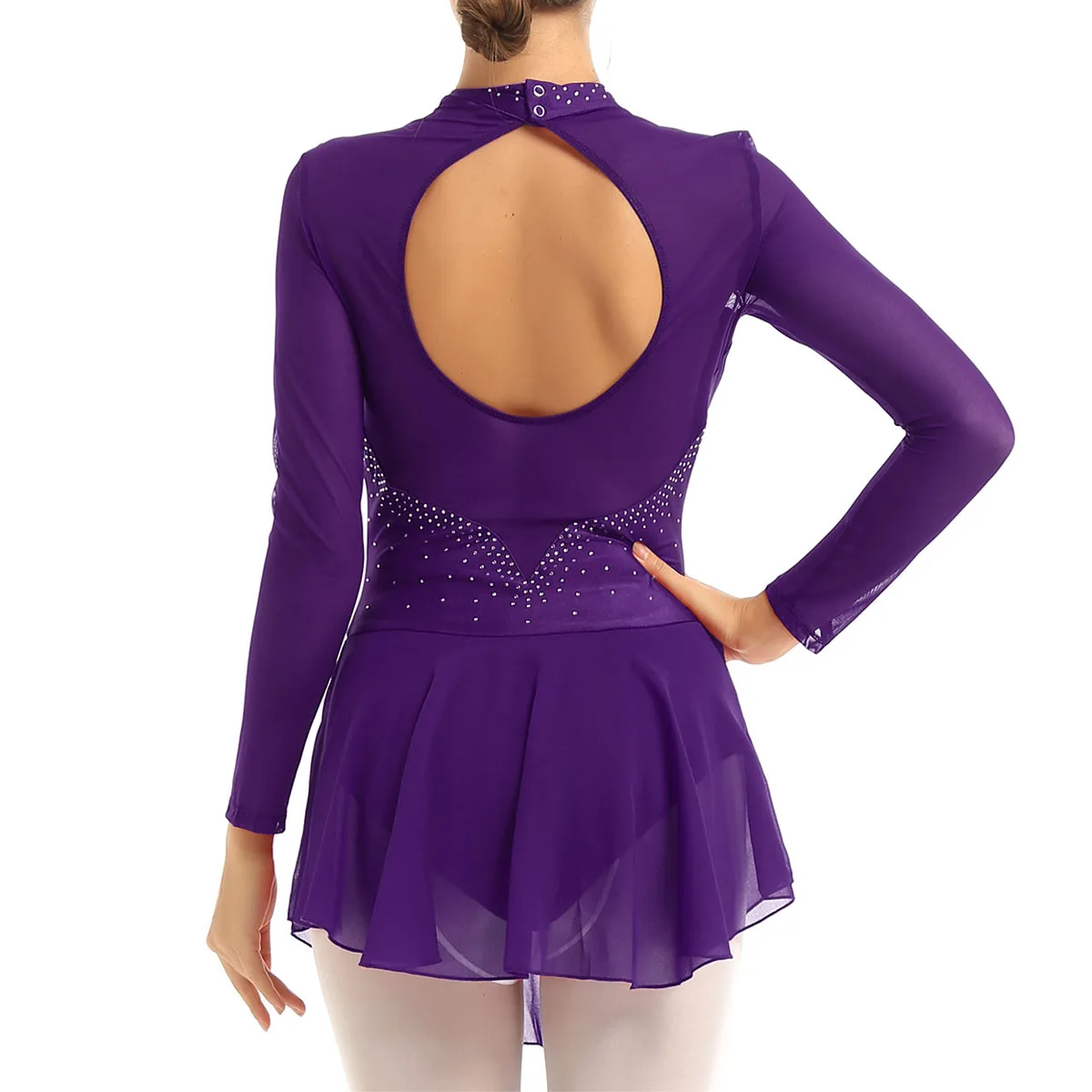Женское платье с длинным рукавом Сетчатое для фигурного катания балетное трико