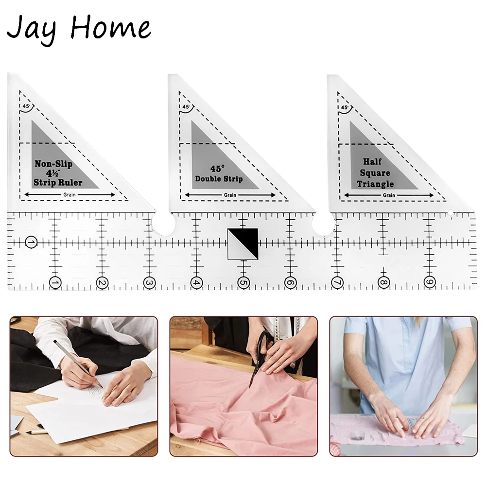 

45 Degree Acrylic Double Strip Quilting Ruler Non-Slip Triangle Cutting Templates Guide Sewing Rulers Patchwork Ruler DIY Crafts