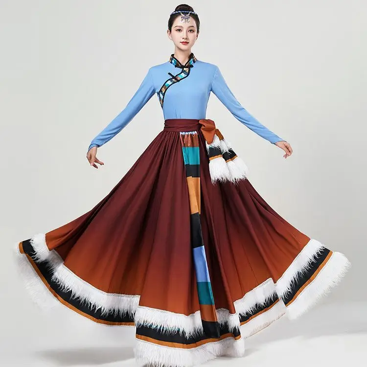 New Tibetan Dance Costume For Female Adult Students Mongolian Art Exam Practice Skirt Chinese Style Square Dress