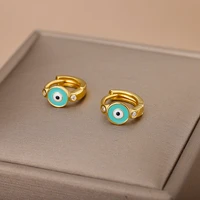 vintage gold color stainelss steel evil eye earrings for women men lucky enamel round eye hoop earrings jewelry gift brincos