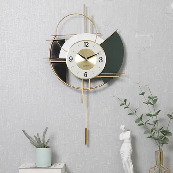 ZGXTM   Light Luxury New Chinese Style Living Room Porch Decoration Wall Clock Nordic Swing Clock Iron Creative Home Decoration