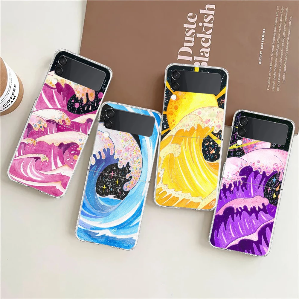

The Big Wave For Samsung Galaxy Z flip 4 Bag Transparent Phone Cover For Galaxy Z Flip 3 Case Shockproof Hard PC Shell Fundas