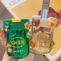 300ml cute and creative water cups girls ins plastic water bottle with straw students and children simple and anti fall cups