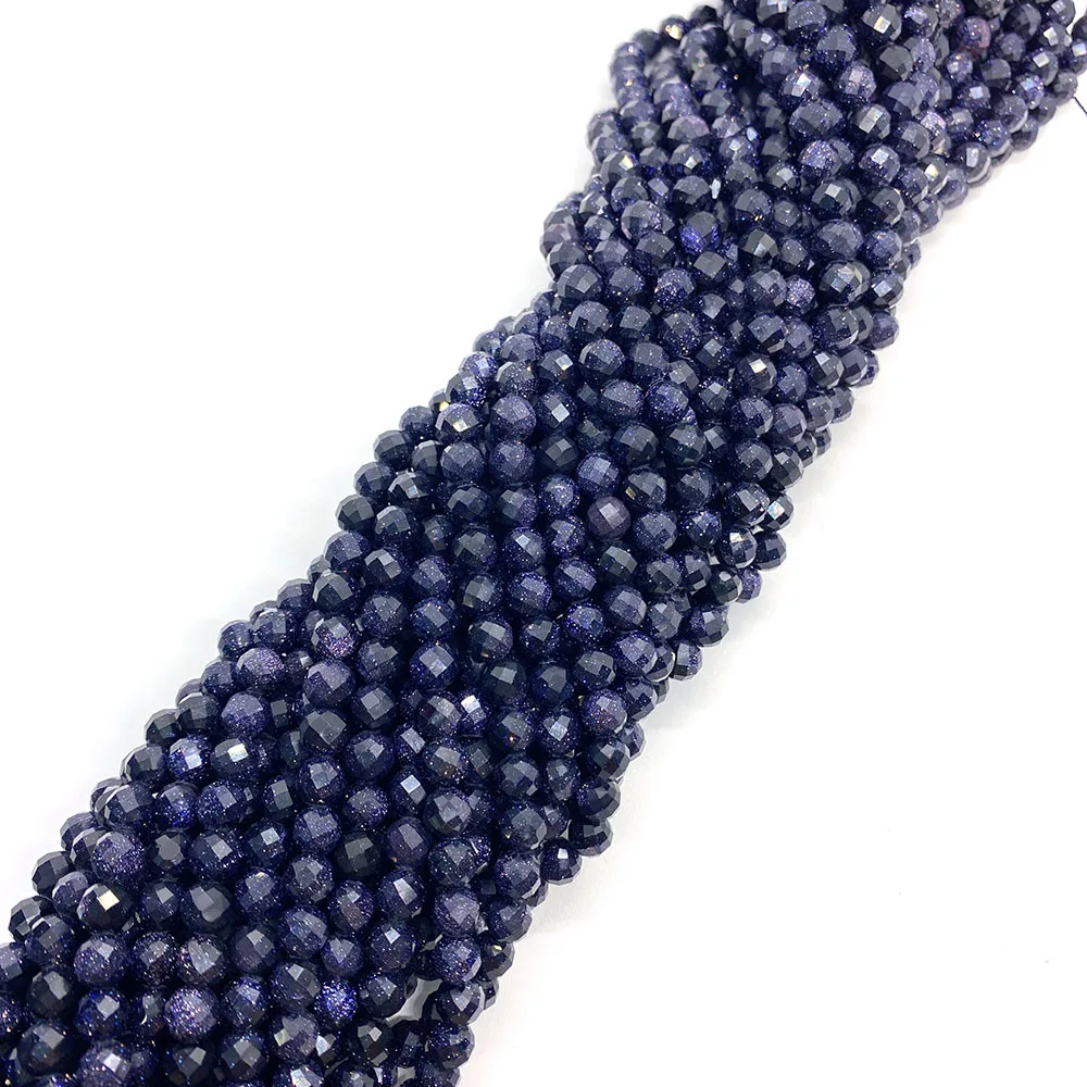 

Natural Stone Blue Sandstone Faceted Round Beads 6mm Charm Fashion DIY Necklace Earrings Bracelet Jewelry Boutique Accessories
