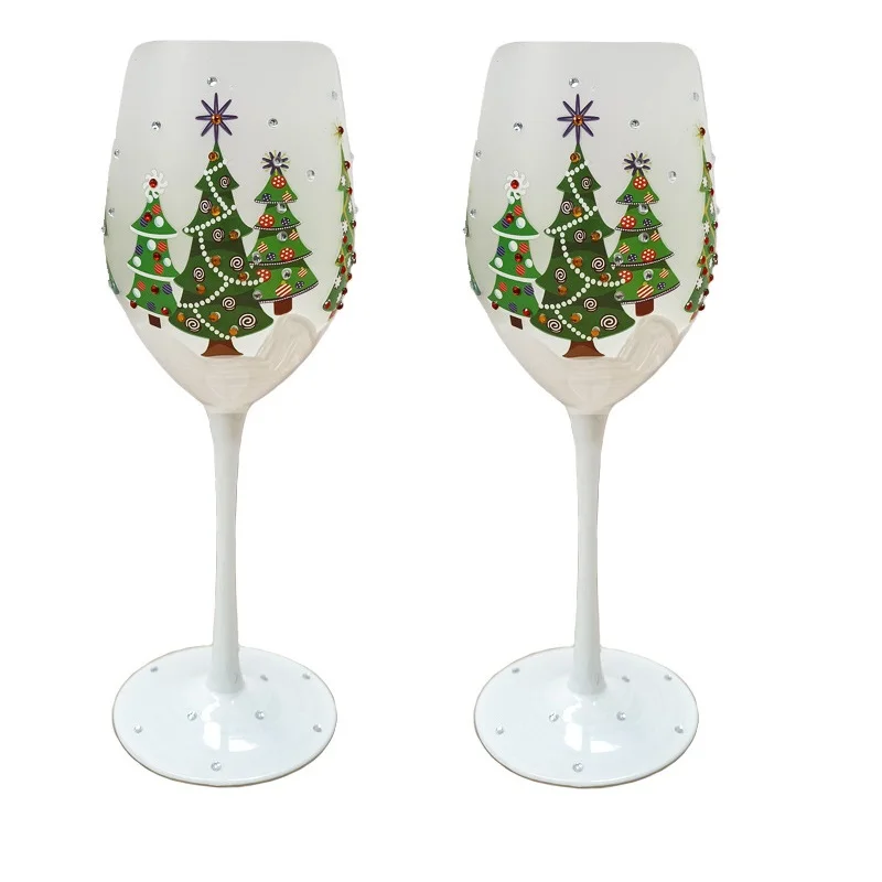 

2Pcs Creative Christmas Tree Hand-painted Crystal Red Wine Glass European Goblet Glass Cup Party Home Decoration Christmas Gifts