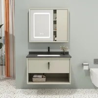 Modern Solid Wood Bathroom Cabinet Combination Baking Paint Milk Tea Color Bathroom Cabinet Small Apartment Bathroom Furniture