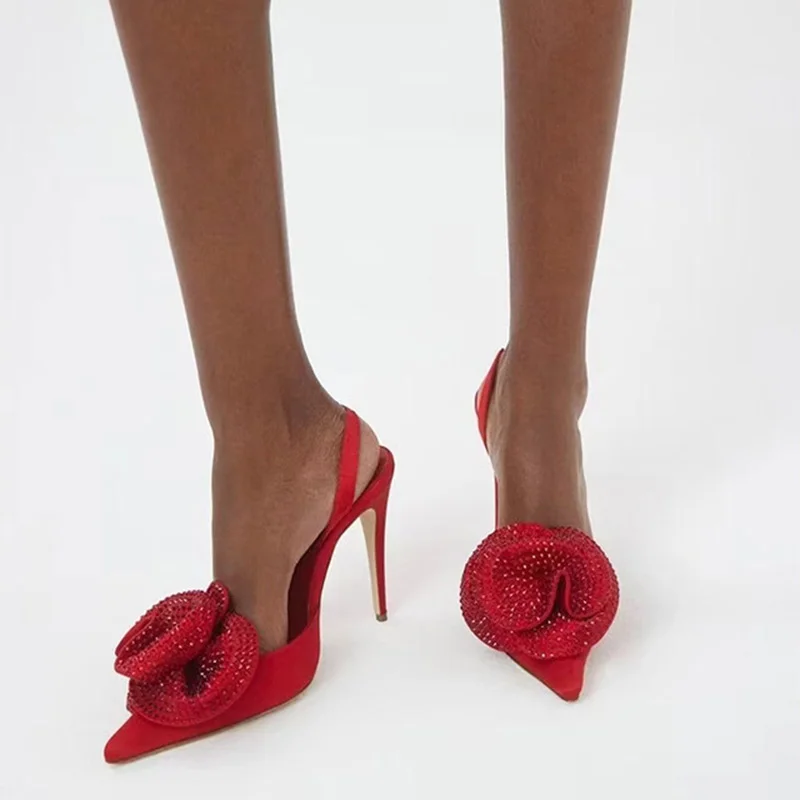 Сандалии женские атласные на шпильке босоножки с алмазным принтом без застежки