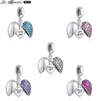 la menars heart shape charm fit original silver 925 bracelet pink cz heart in heart love beads fashion jewelry pendant