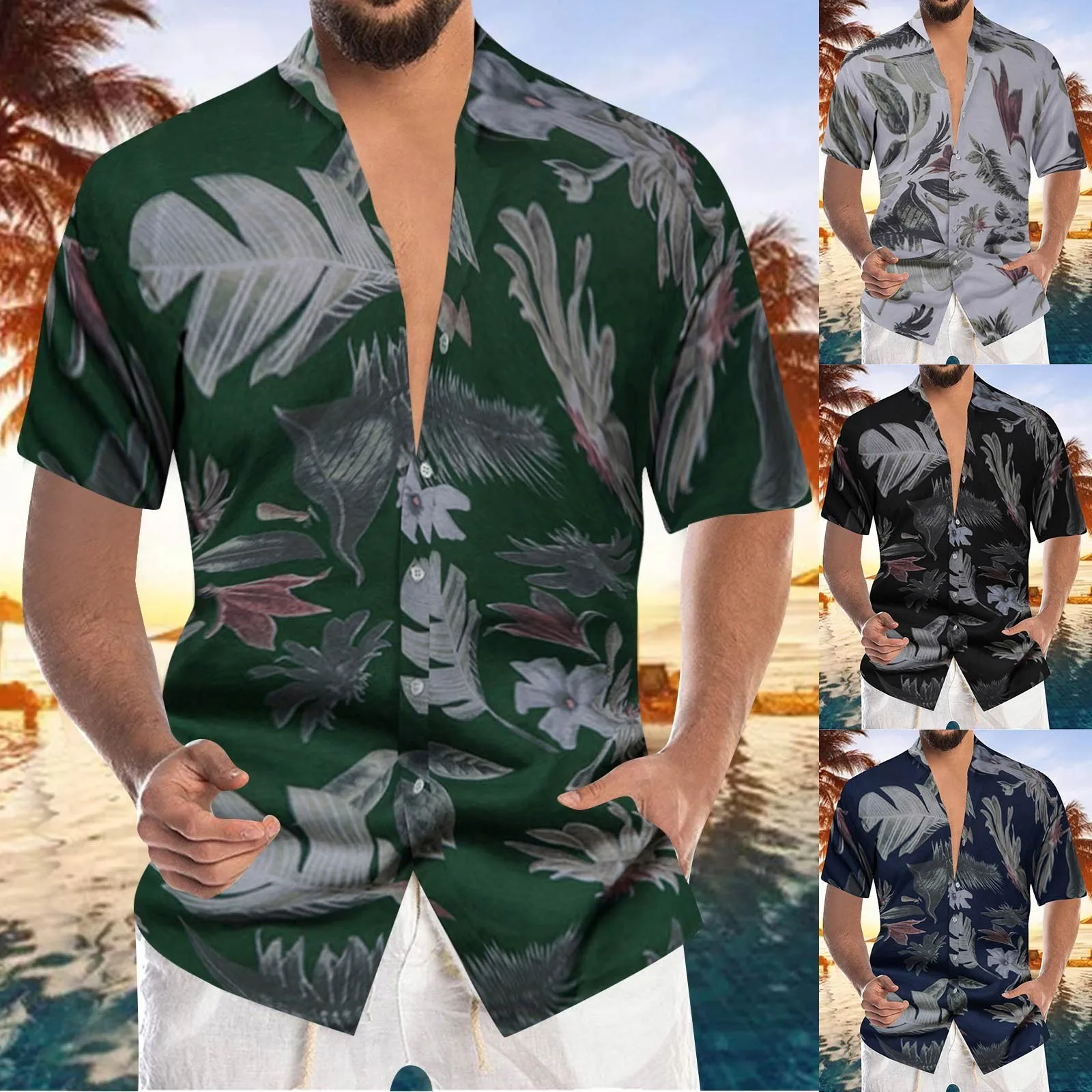 

Men's Fashion Shirt Leisure Seaside Beach Hawaiian Short Sleeve Printed Shirt Summer Beach Loose Top Shirt Chemise Blusas