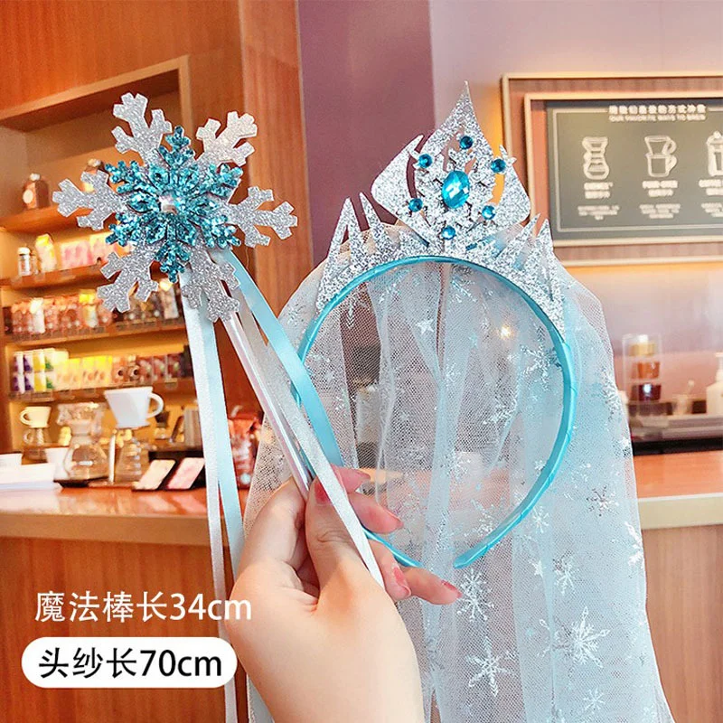 

Ice Snow Princess Hair Accessories Magic Wand Set Girl's Jewelry Long Veil Crown Hair Band Gift Children's Headdress
