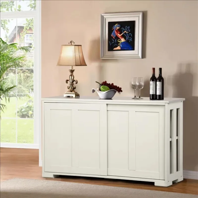 

Alden Design Wooden Buffet Storage Cabinet with Sliding Doors, Antique White kitchen cabinet