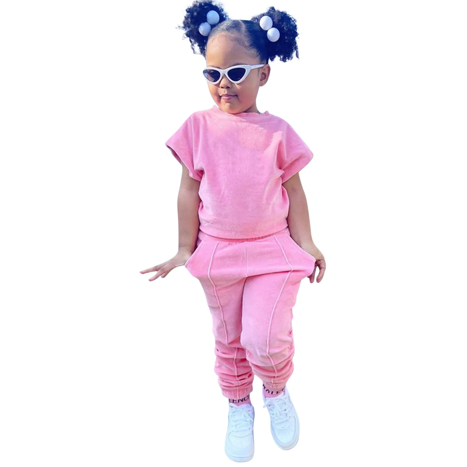 

Toddler Kids Baby Girls 2 Pieces Tracksuit Summer Outfits Solid Short Sleeve T Shirt Sweatshirt Tops Long Pants Set Girl Bundle