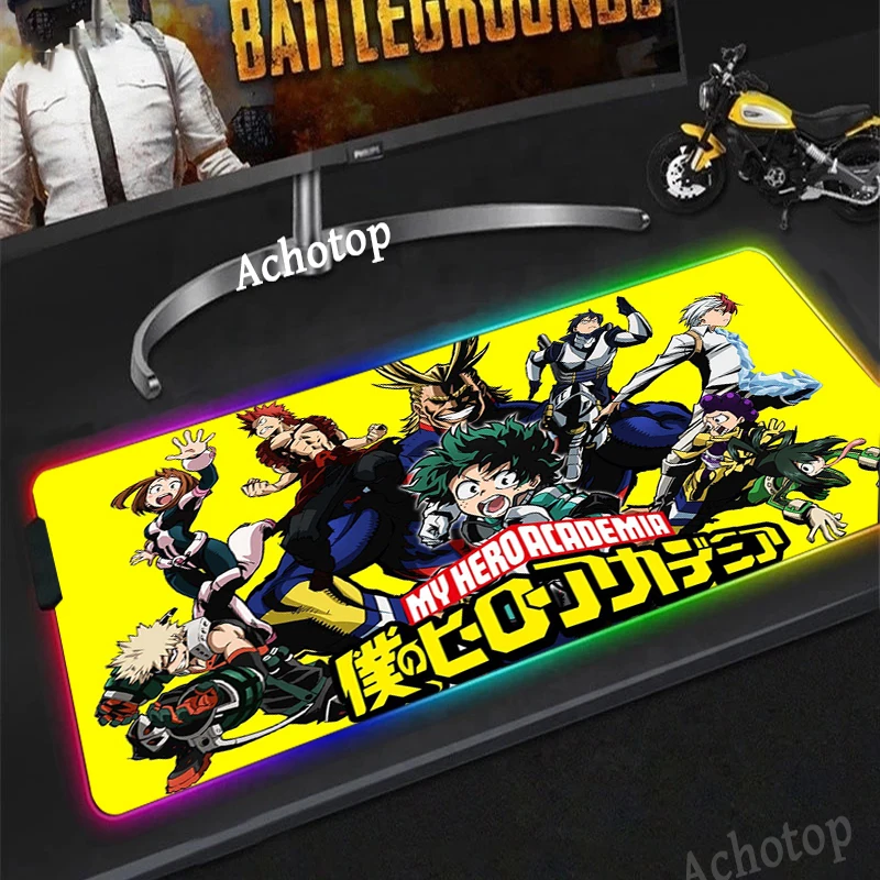 

RGB Mouse Pads My Hero Academia Gaming RGB Computer Mat Mouse Pad Speed Anime Mousepad Company Kawaii Accessories Backlight Rug