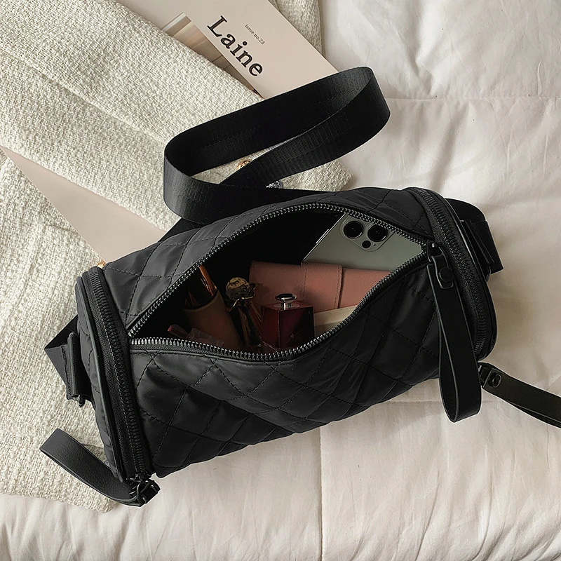 Lady Bucket Zipper Bags Casual Rhombic Lattice Crossbody Shoulder Tote Bag For Women Girls Big Capacity Messenger Bolsos Handbag