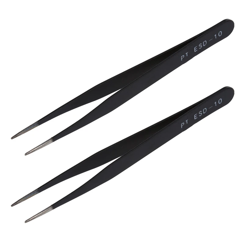 

TOP 2X Black Metal Straight Sharp Tip Tweezer