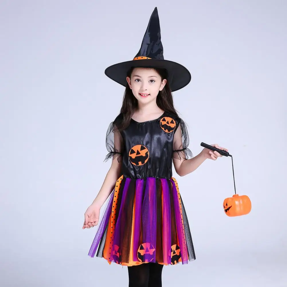 

Exquisite Decorative Polyester Pumpkin Pattern Cosplay Costume with Waist Bowknot Girl Witch Dress Girl Witch Dress 1 Set