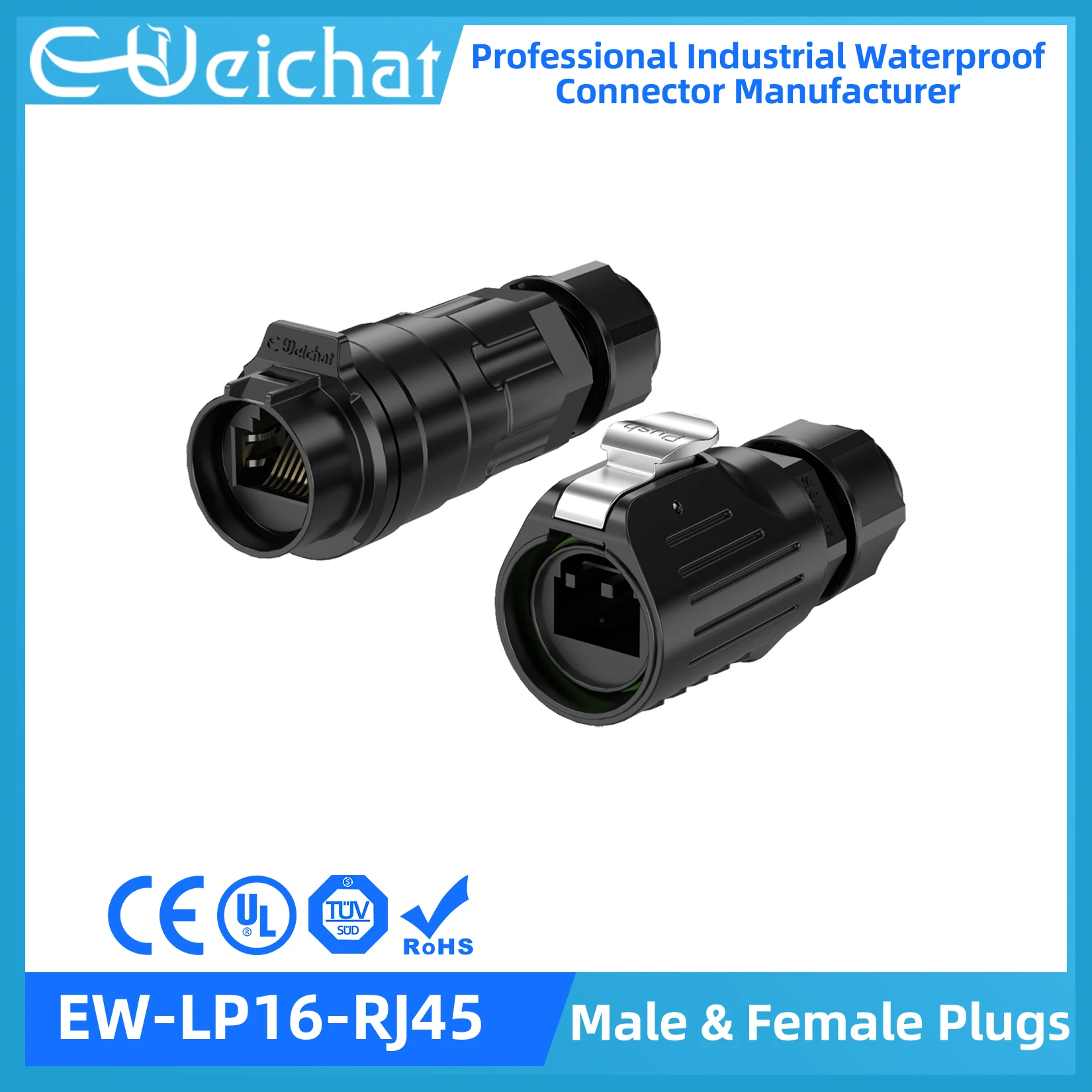 Фото Водонепроницаемый кабельный сигнальный разъем EW LP16 IP67 RJ45, 8P8C, двухпортовый круглый авиационный соединитель для подключения к сети Ethernet №1