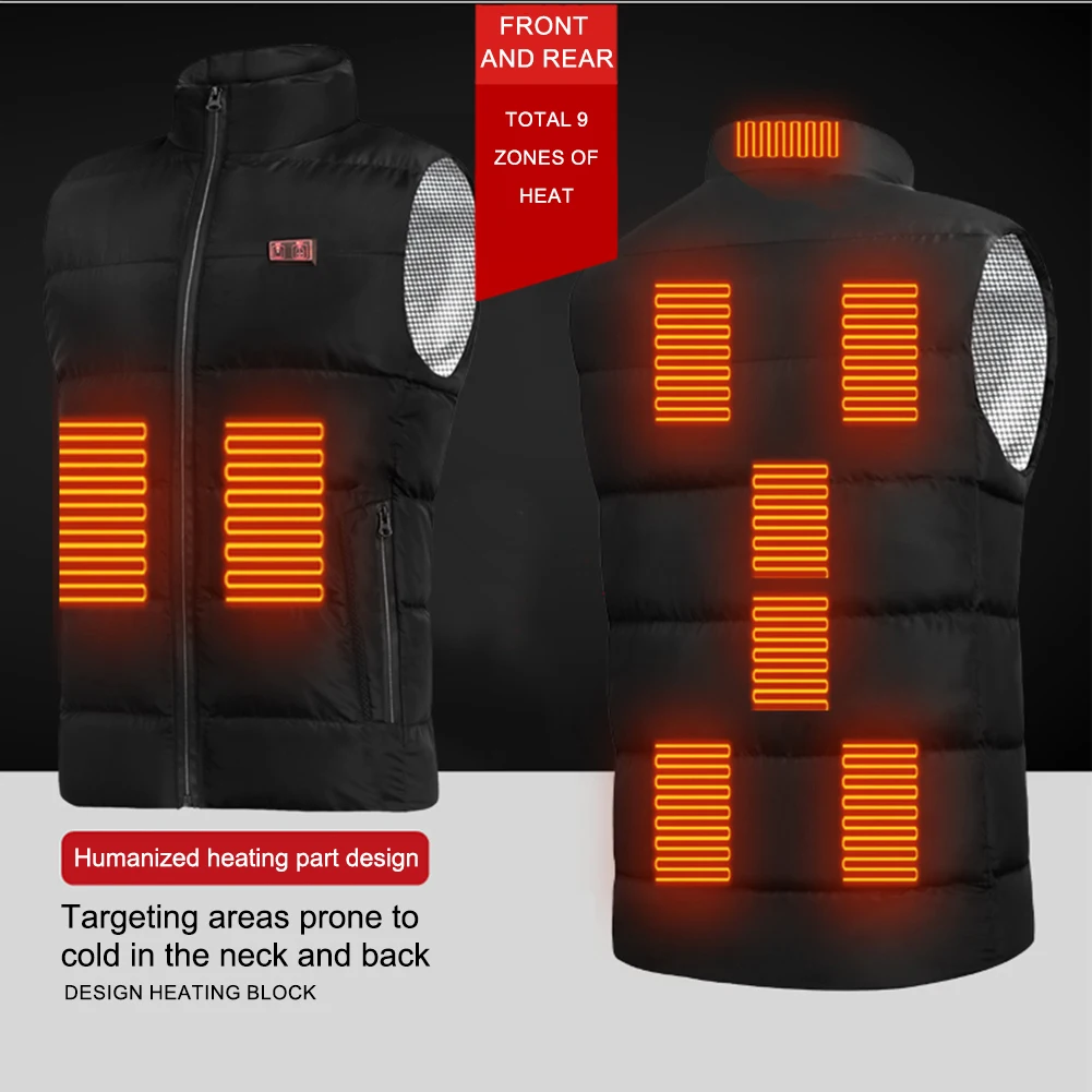 

Unisex Electric Thermal Jacket Rechargable Heating Padded Vest 3 Heating Levels 9 Heated Zones Autumn Winter Outdoor Wear