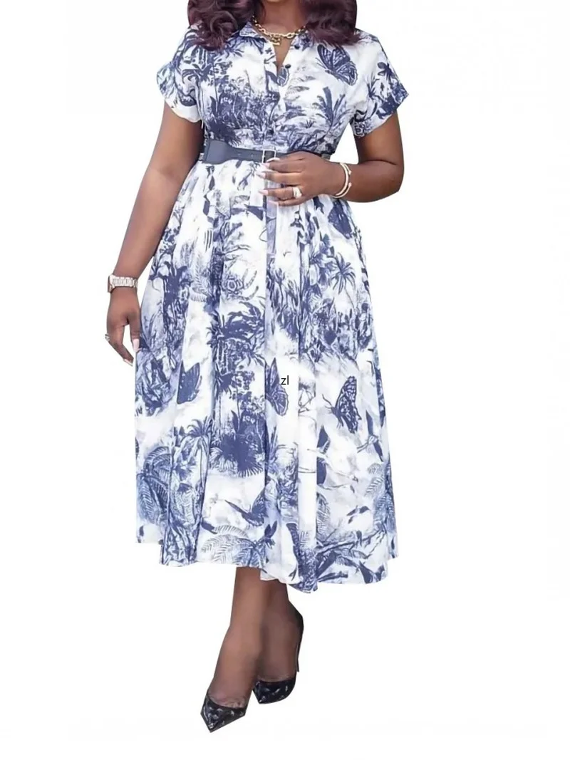 

Dashiki African Dress Women Belt High Waist Traditional Africa Clothing Summer New Print Fashion Office Lady Robes African Dress