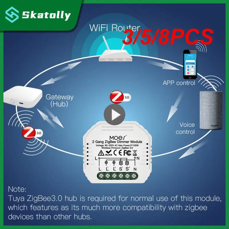 

3/5/8PCS Work With Alexa Google Home Dimmable Zigbee Switch Mini Diy Tuya Switches Voice Control Smart Dimmer Module Switches