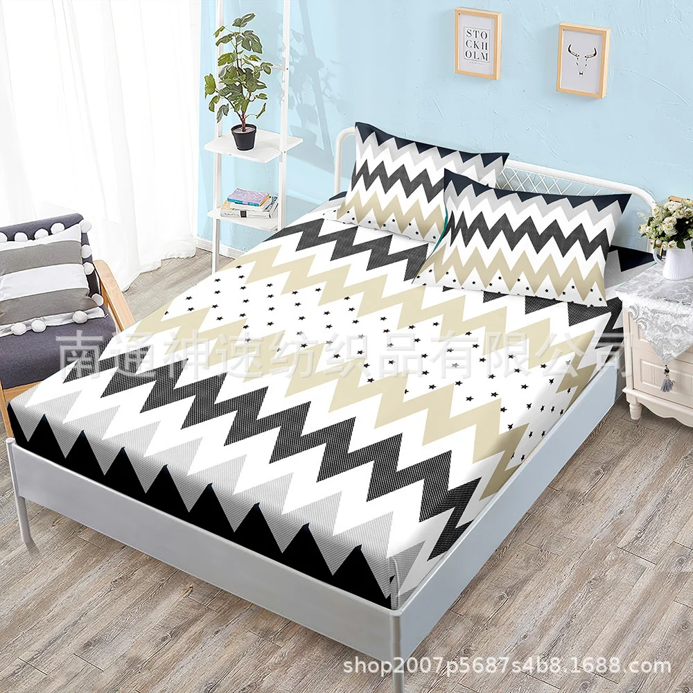 Натяжная простыня с геометрическим рисунком в полоску чехол-наматрасник из трех
