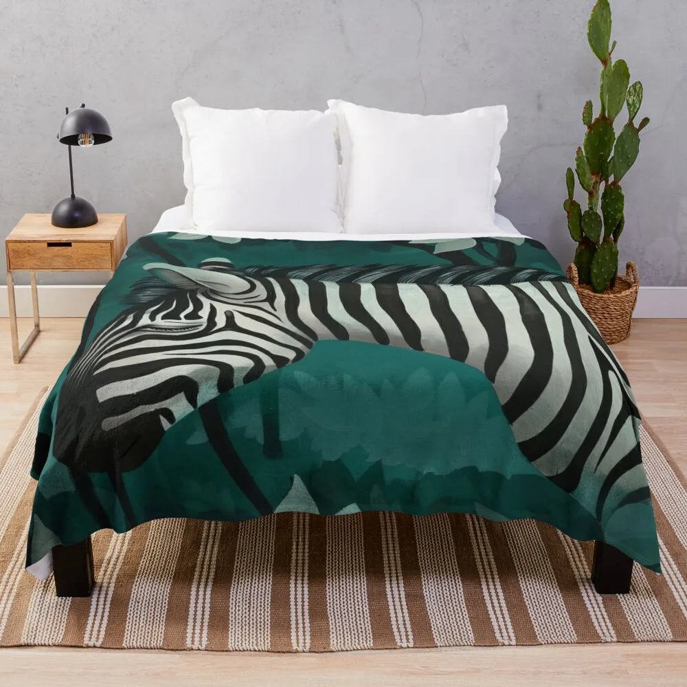 Одеяло в ботаническую полоску с зеброй Amidst Flora манга лохматое термодекоративное
