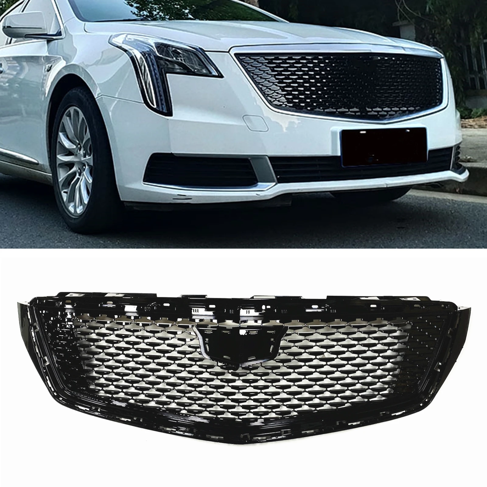 

Racing Grills Front Grille For Cadillac XTS 2018 2019 2020 Black/Silver Car Upper Bumper Hood Mesh Grid