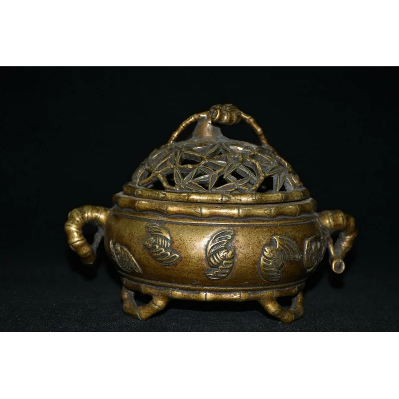 

7.4" China Brass Fine Copper Cloisonné Chiropter Bamboo Joint Incense Burner