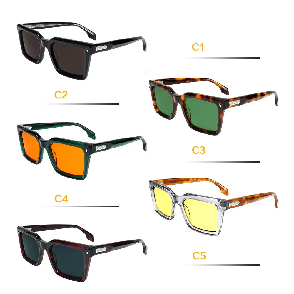 Солнцезащитные очки VZONE Designer Retro Rivet Tortoise Acetate прямоугольной формы, UV400, без поляризации, унисекс (art.: 3920db304bcb4) - 3920db304bcb4